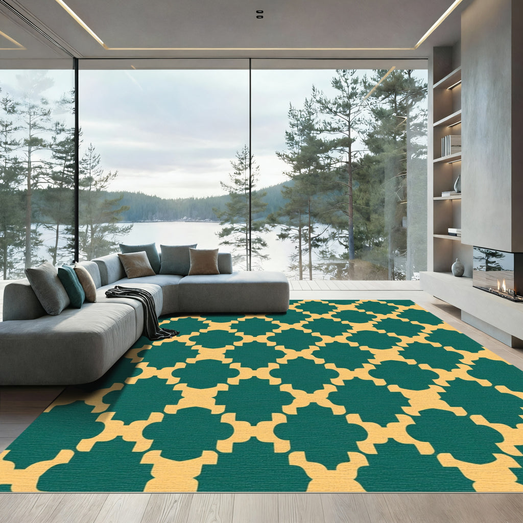 Teal Gold Geometric Arabesque Rug