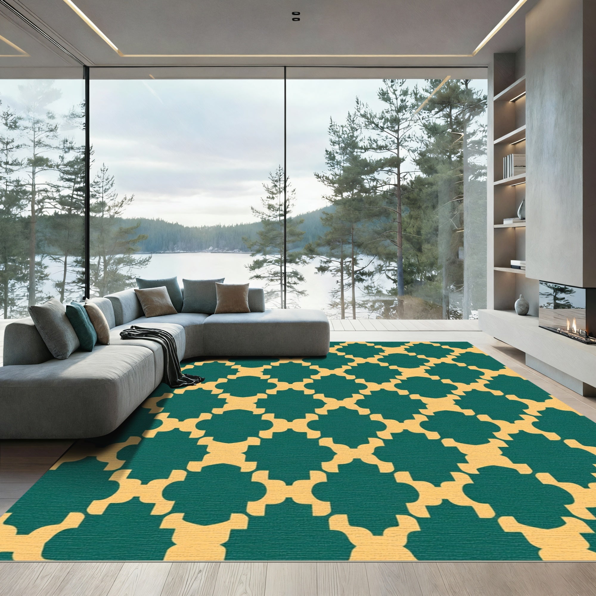 Teal Gold Geometric Arabesque Rug