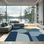 Modern Abstract Organic Blue Ochre Rug