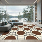 Brown Circles with Cream Plaid Grid Rug