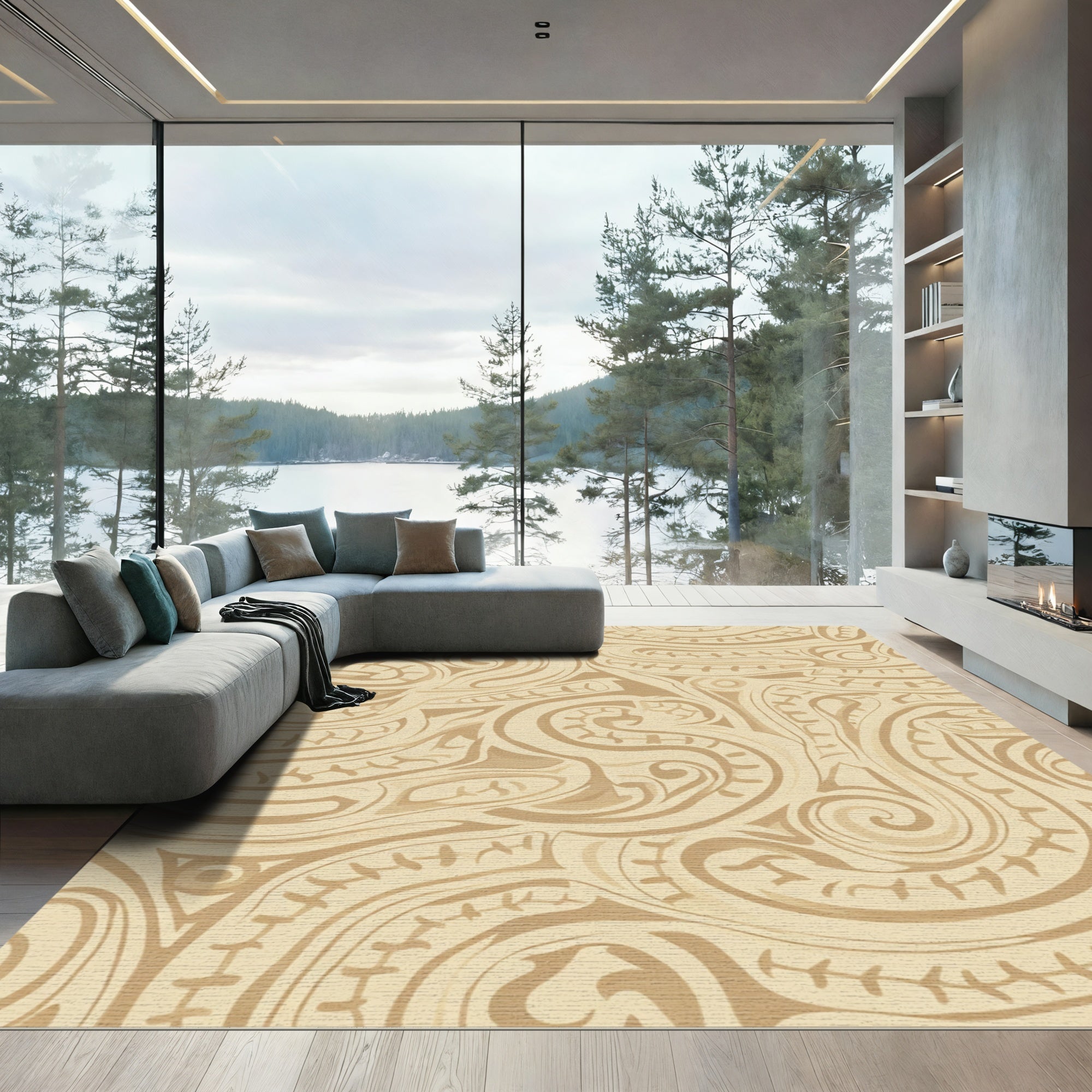 Earthy Abstract Swirls and Curves Rug