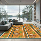 Orange Floral Stripe Mid Century Rug