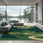 Earthy Green Mountain Forest Path Rug