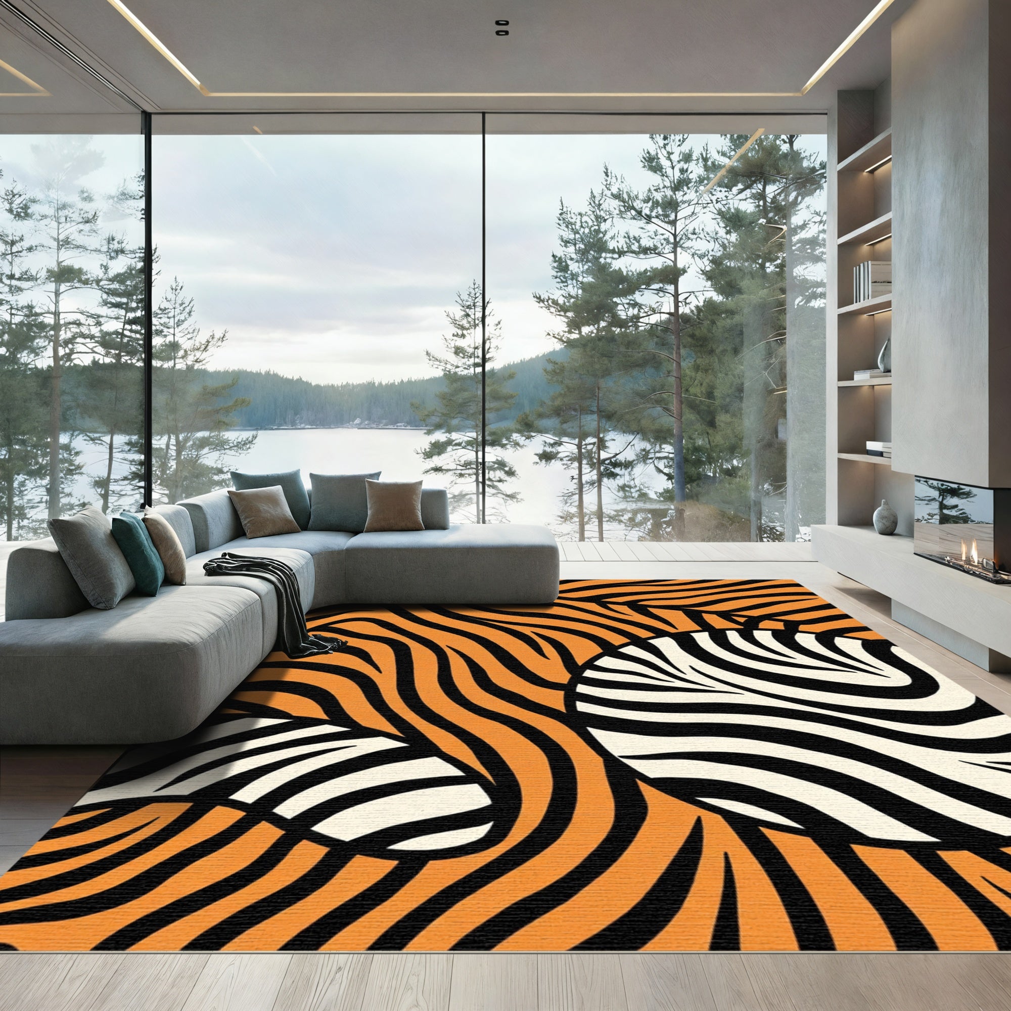 Bold Orange Black Animal Print Rug