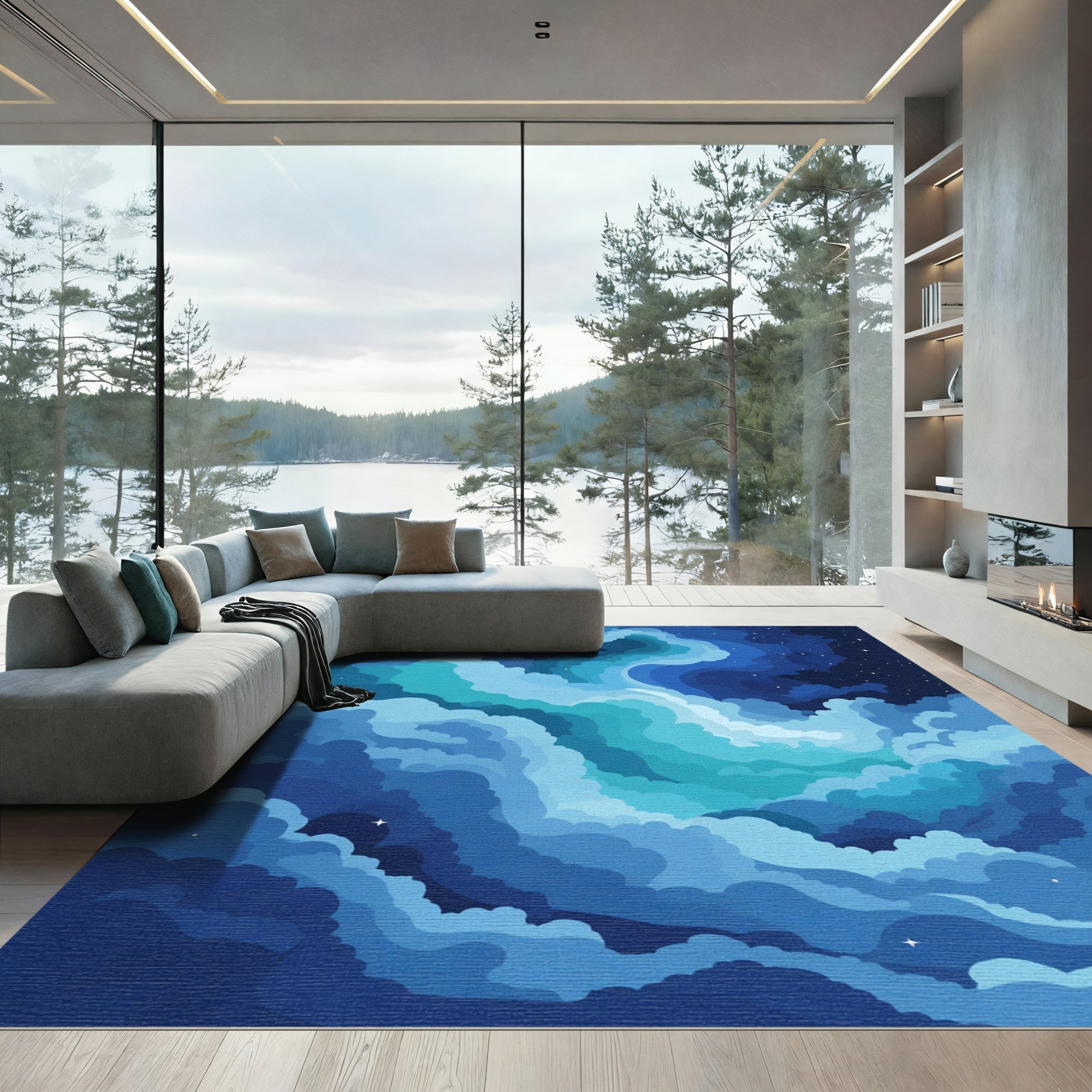 Blue Teal Swirl Night Sky Rug