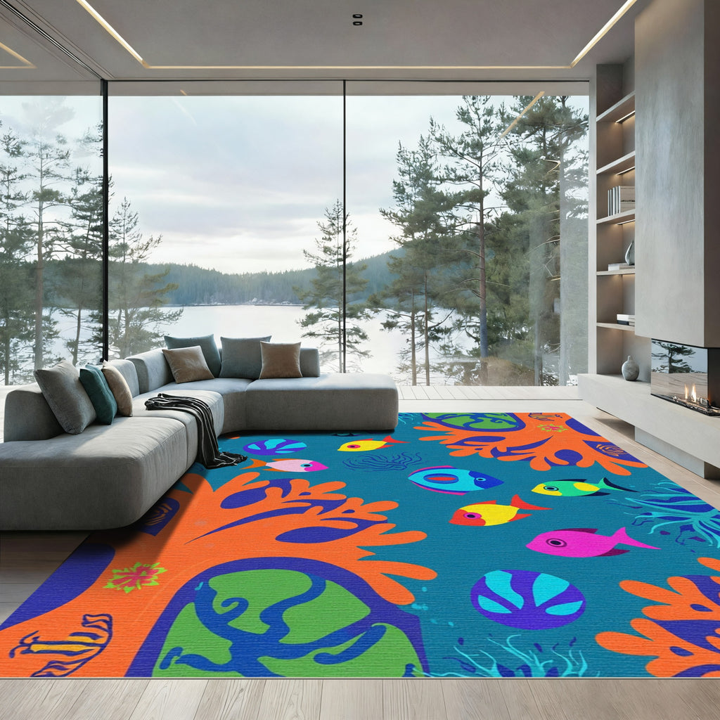 Bright Coral Fish And Seaweed Scene Rug