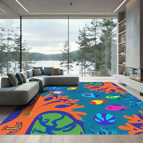 Bright Coral Fish And Seaweed Scene Rug