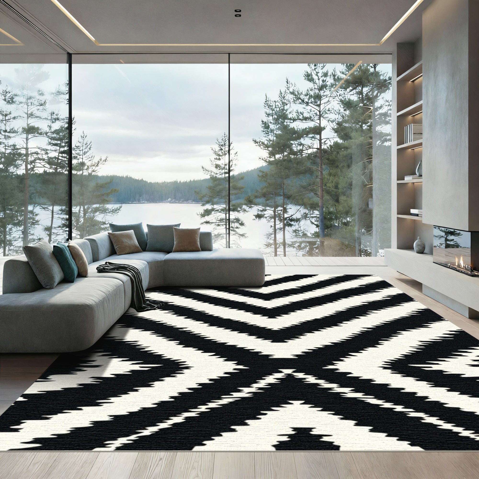 Bold Black White Chevron Zigzag Rug