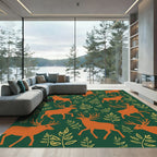 Orange Deer Green Foliage Medley Rug