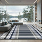 Modern Navy Gray Plaid Stripe Rug