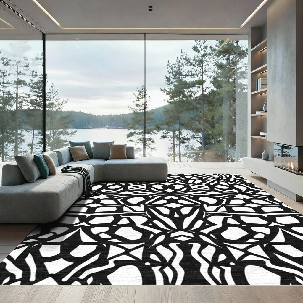 Black White Intricate Archway Medallion Rug