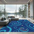 Deep Blue Swirling Starry Night Rug