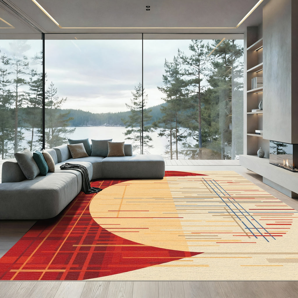 Crimson Sunset Abstract Linear Rug