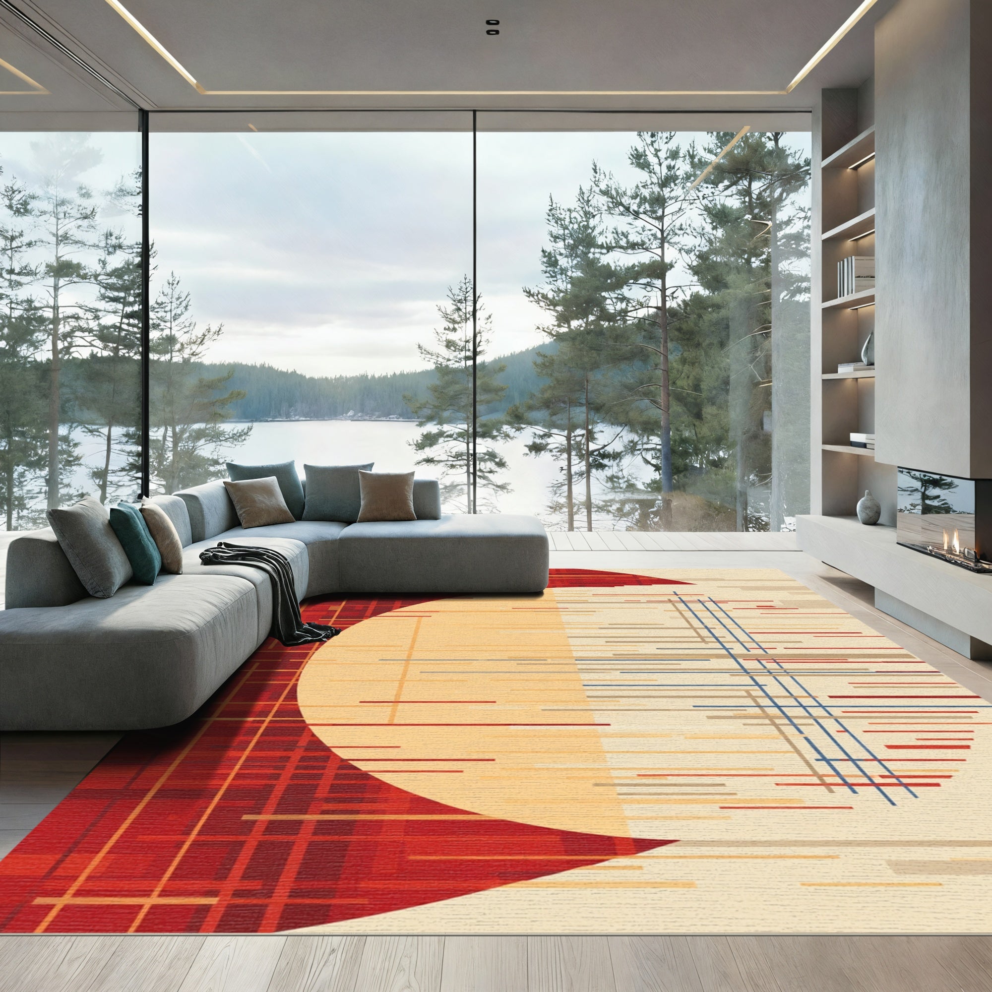 Crimson Sunset Abstract Linear Rug