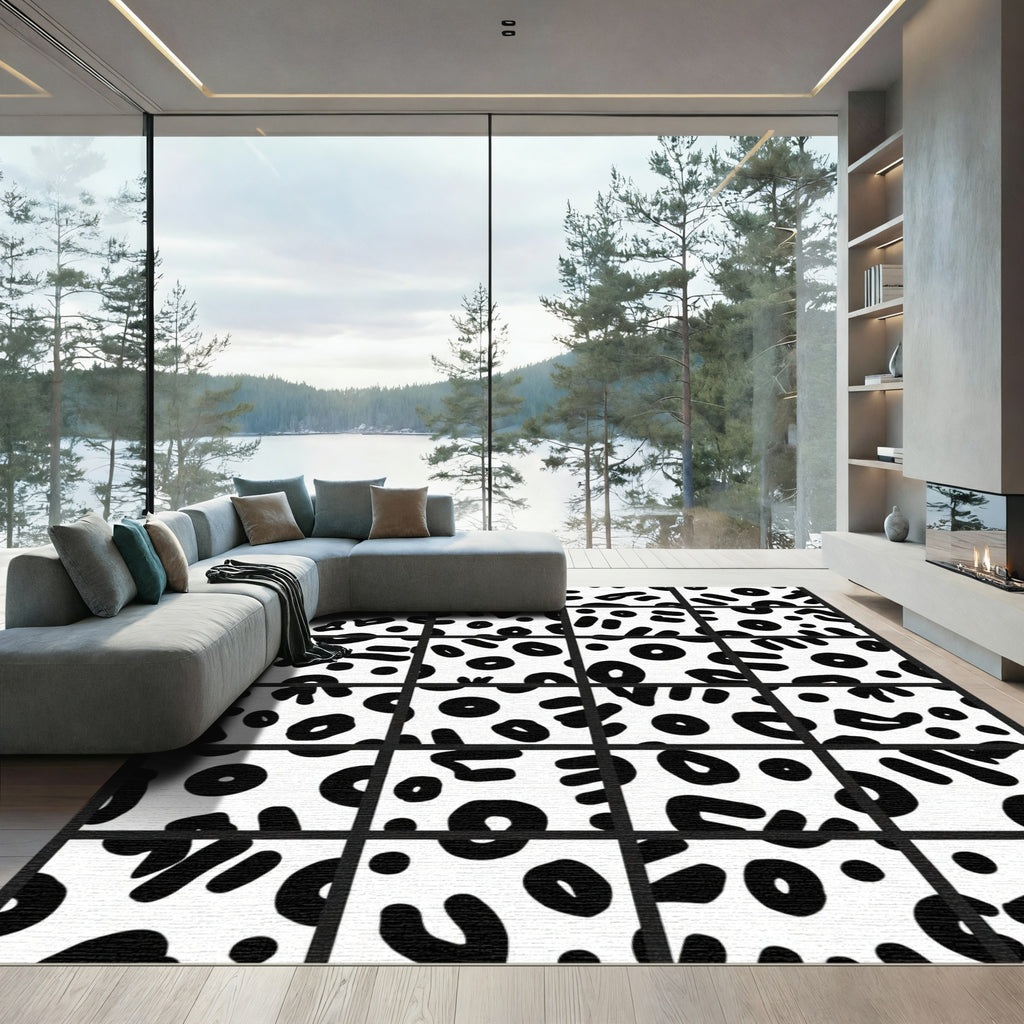 Abstract Black White Organic Shapes Rug