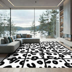 Abstract Black White Organic Shapes Rug