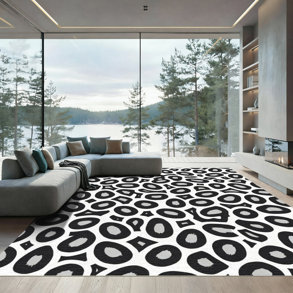 Chic Black Gray Animal Spots Rug