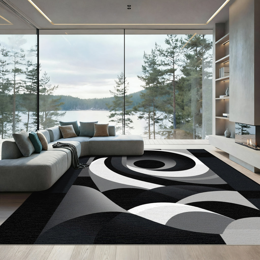 Monochromatic Abstract Swirl Gradient Rug
