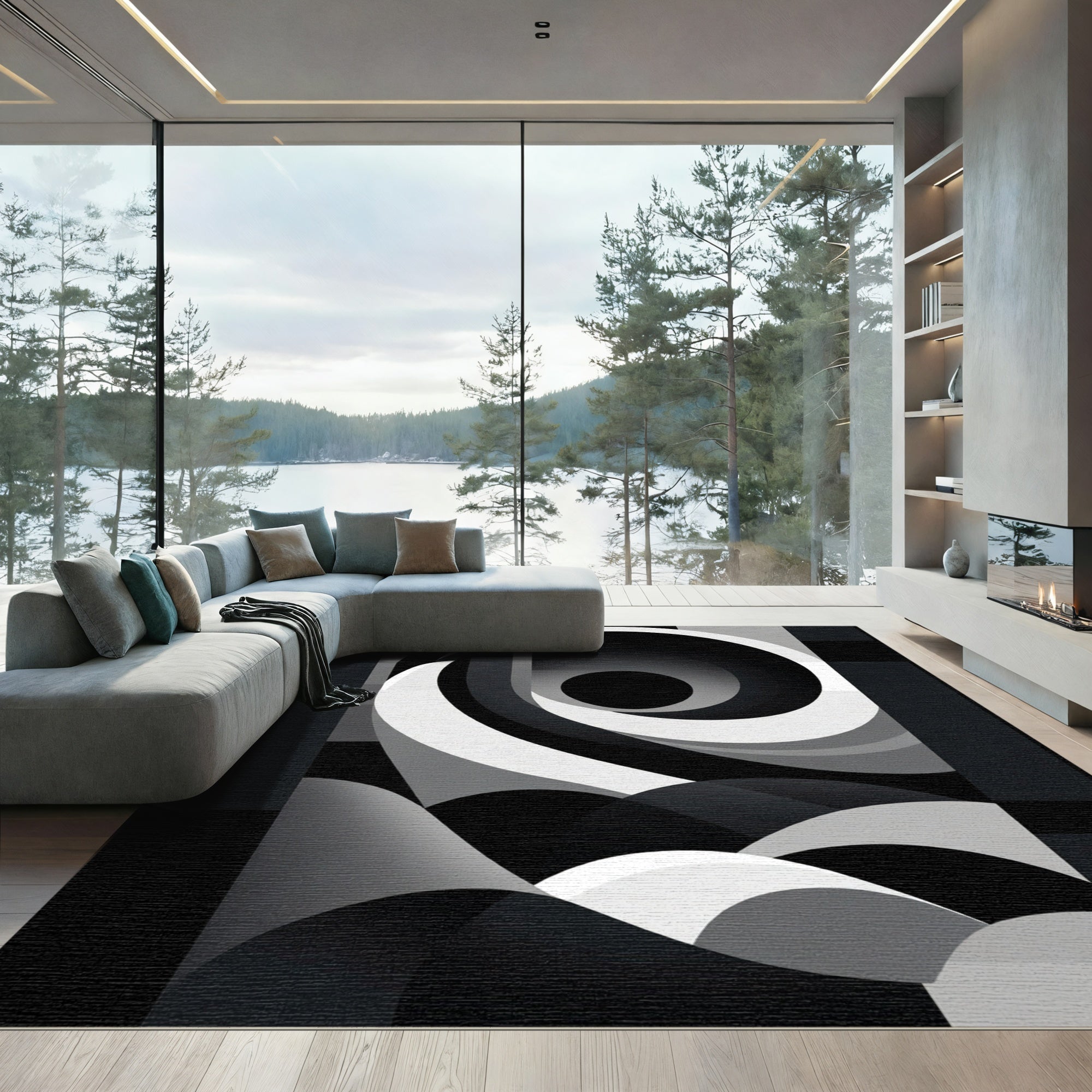 Monochromatic Abstract Swirl Gradient Rug