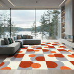 Orange Gray Retro Circle Grid Rug