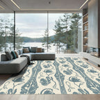 Blue Perennial Floral Vertical Stripe Rug