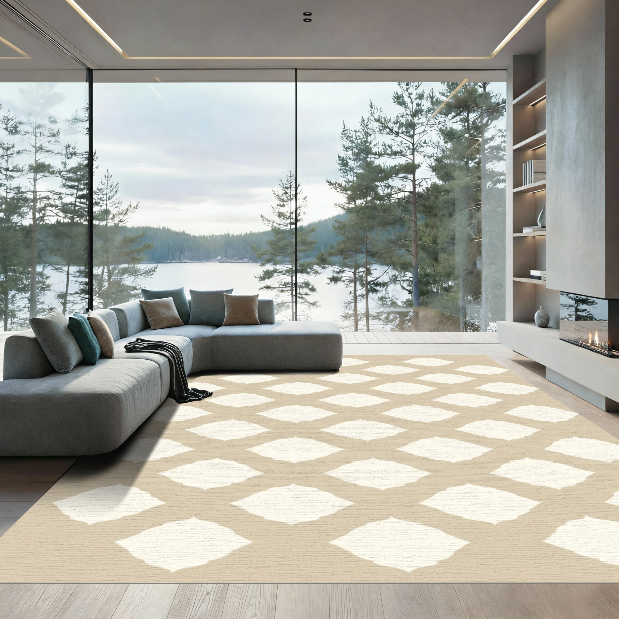 Sand White Quatrefoil Lattice Rug