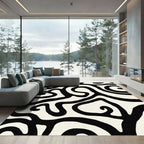 Bold Black Swirl Cream Abstract Rug
