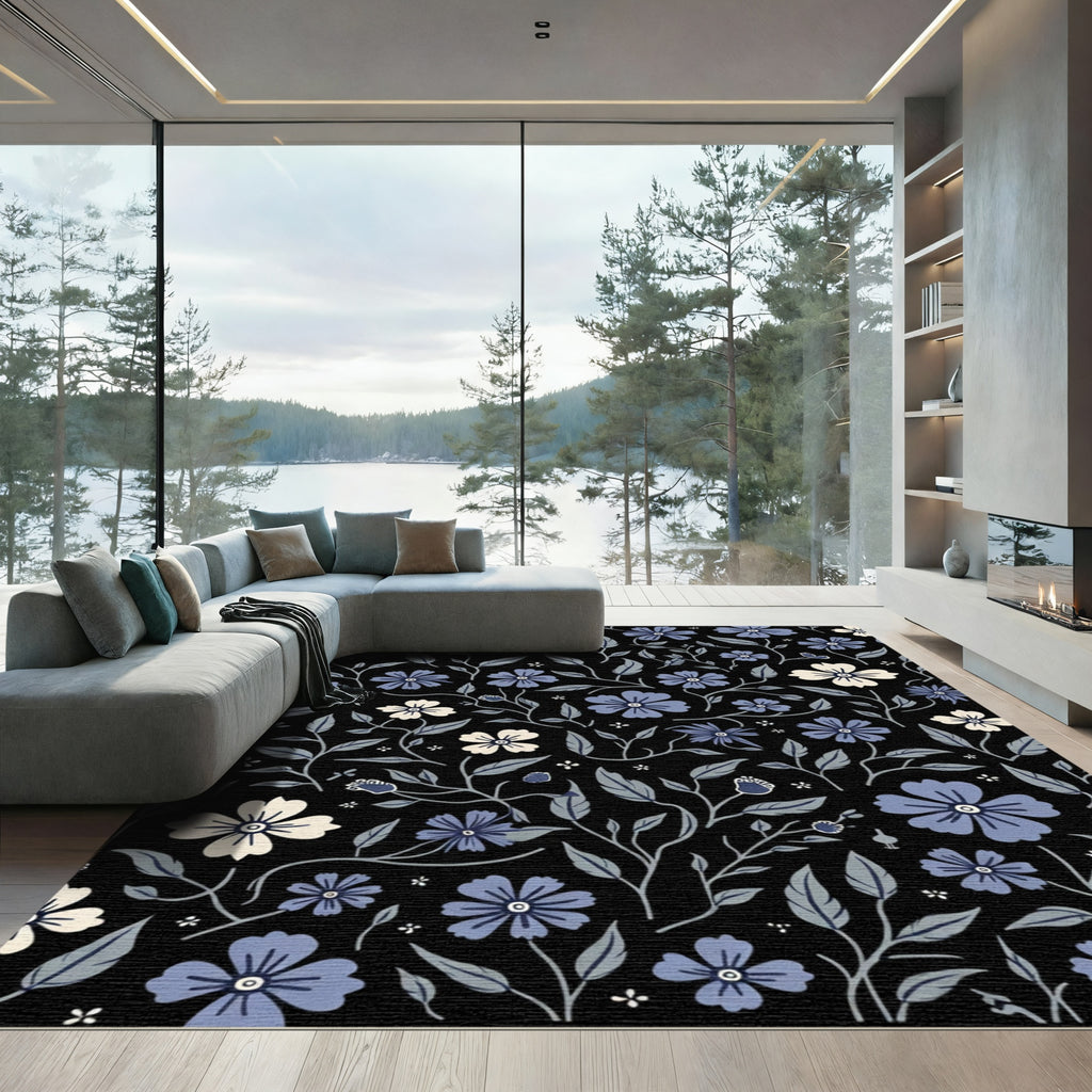Midnight Garden Floral Swirl Rug