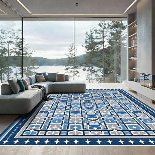 Blue Gray Geometric Archway Rug