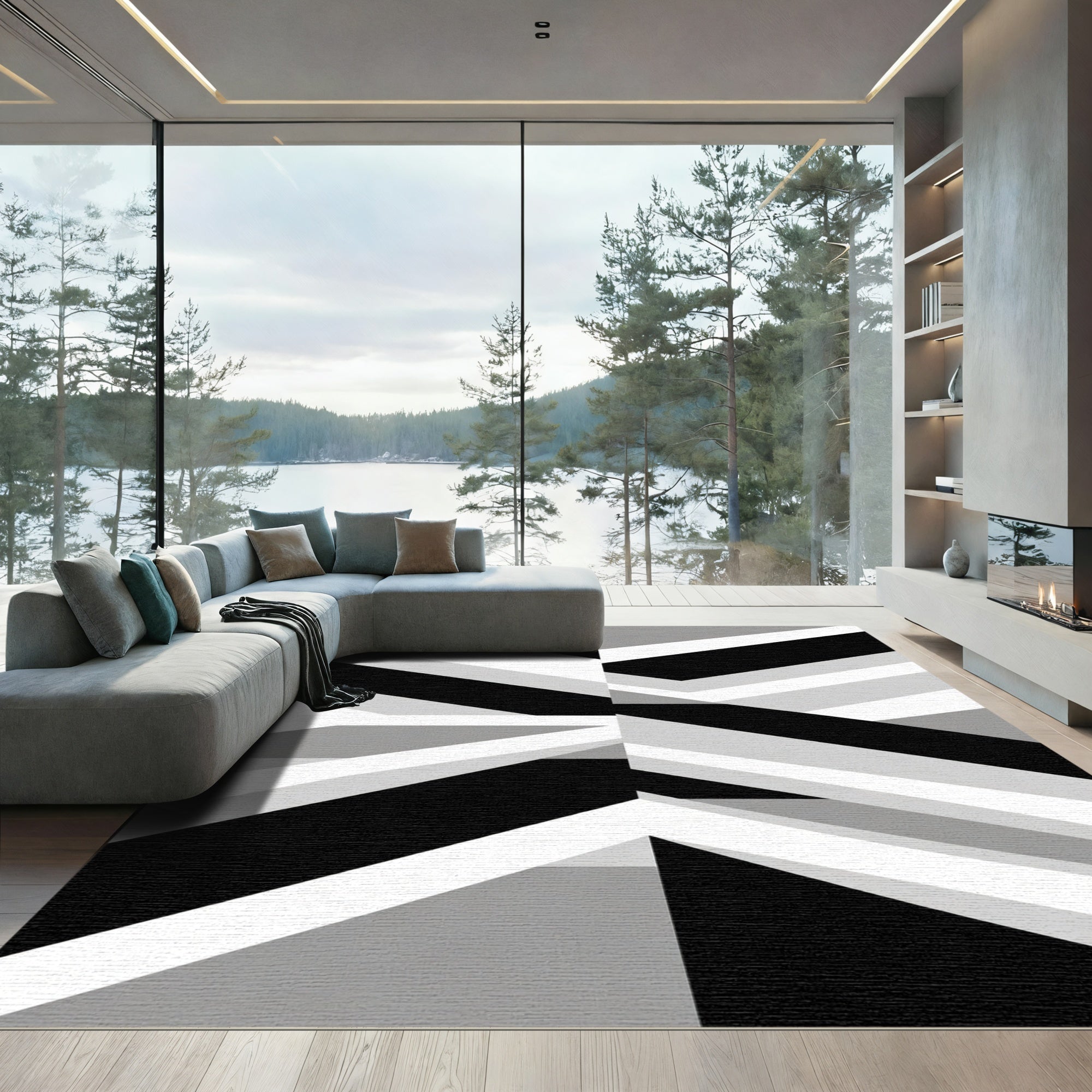 Monochrome Sharp Geometric Angles Rug