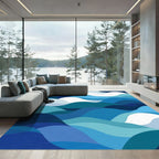 Modern Blue Ocean Wave Abstract Rug