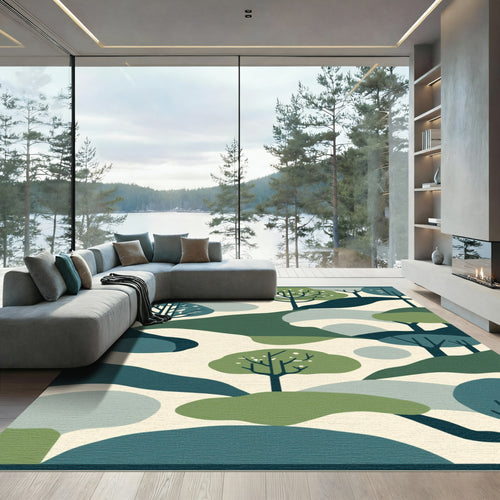 Abstract Forest Trees Ivory Rug