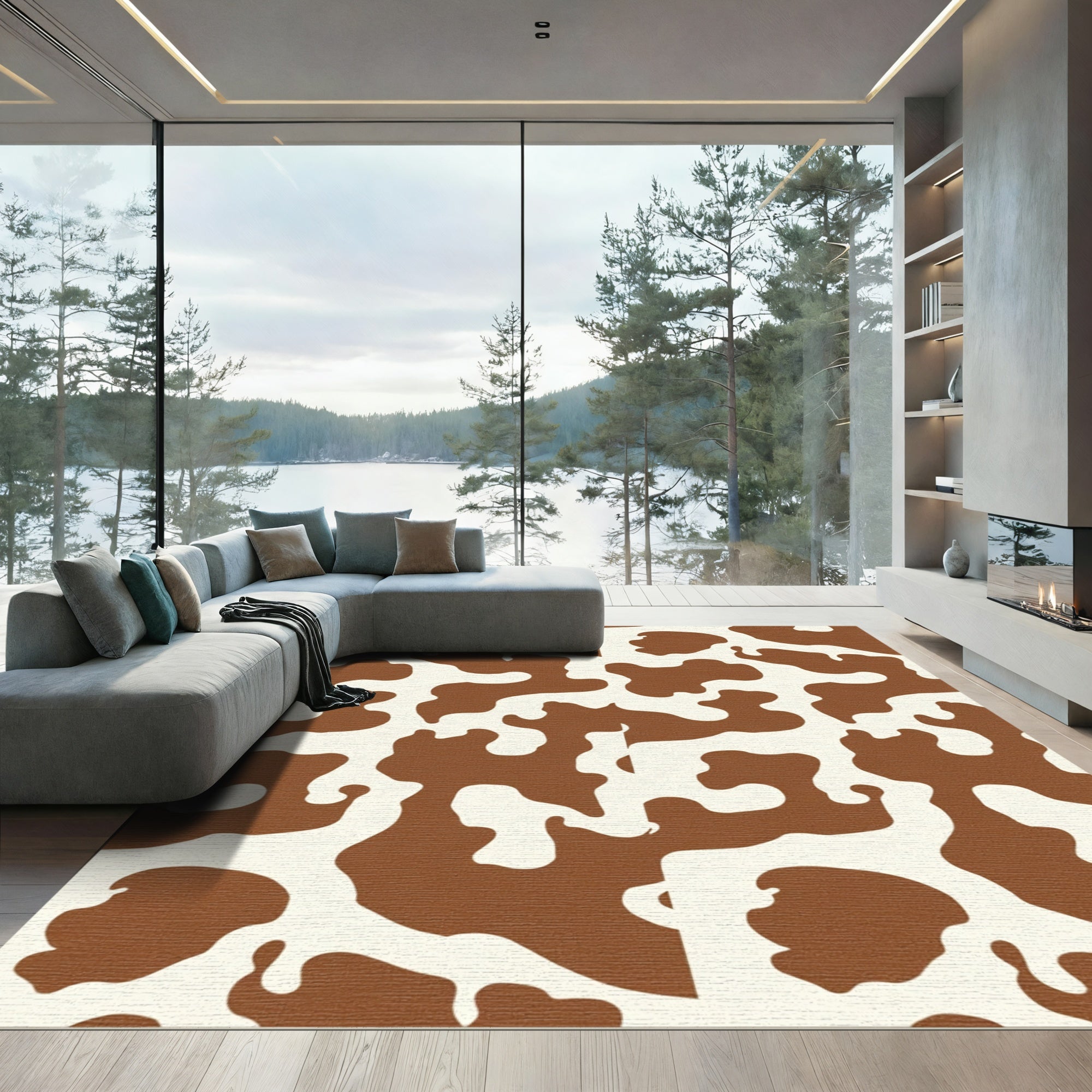 Brown White Organic Spots Rug