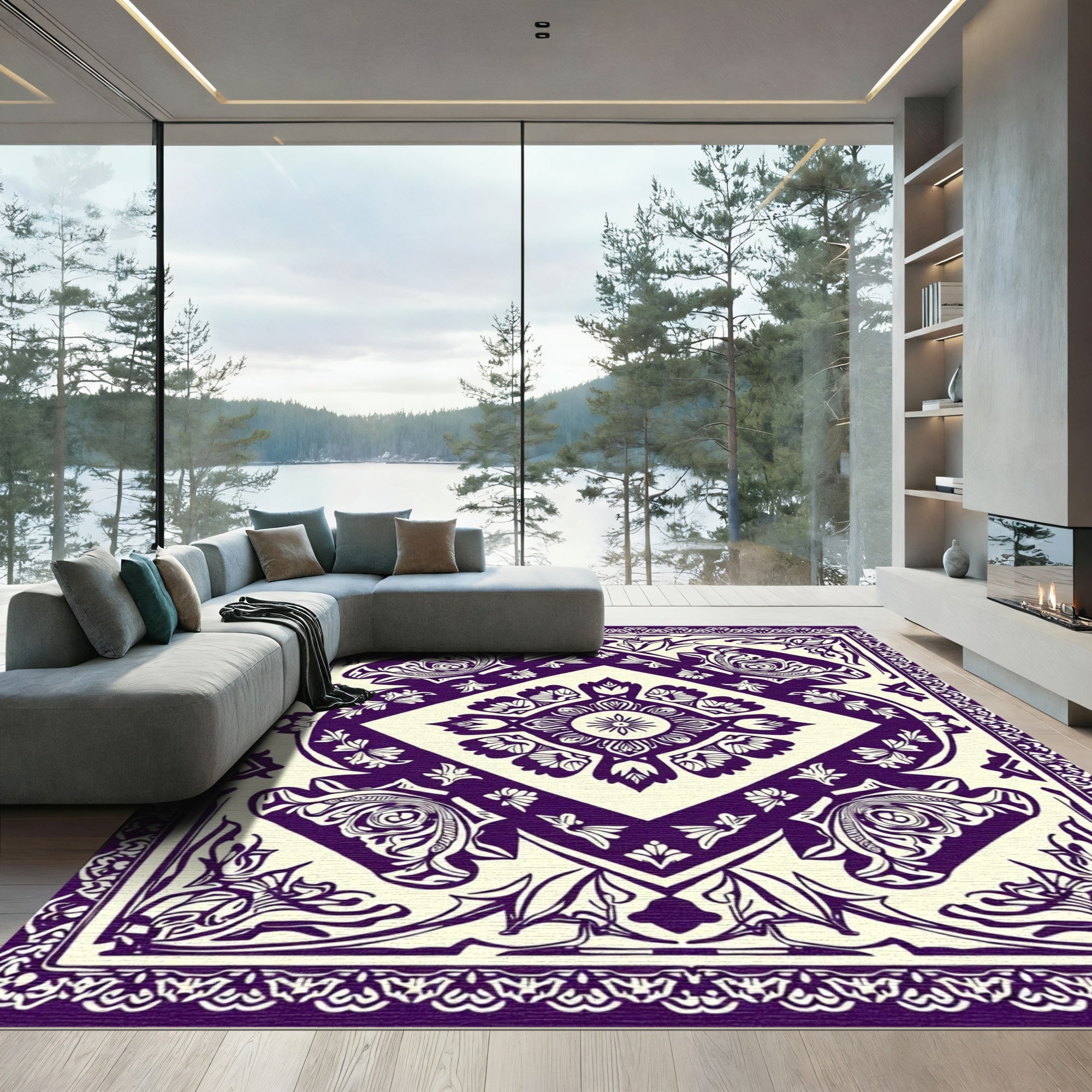 Deep Purple Floral Medallion Rug