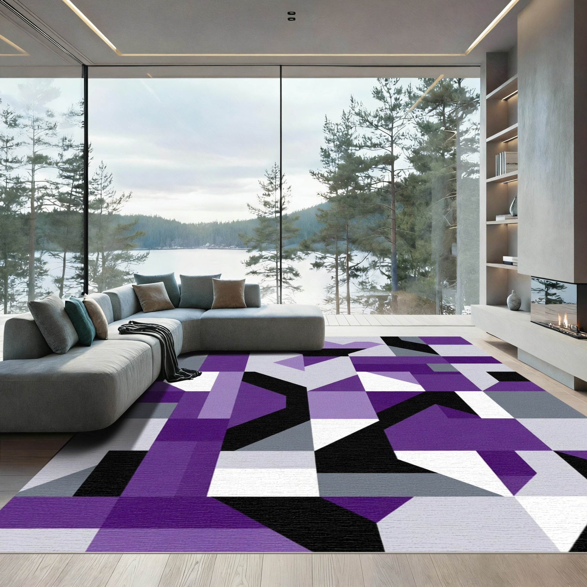 Modern Purple Geometric Mosaic Rug