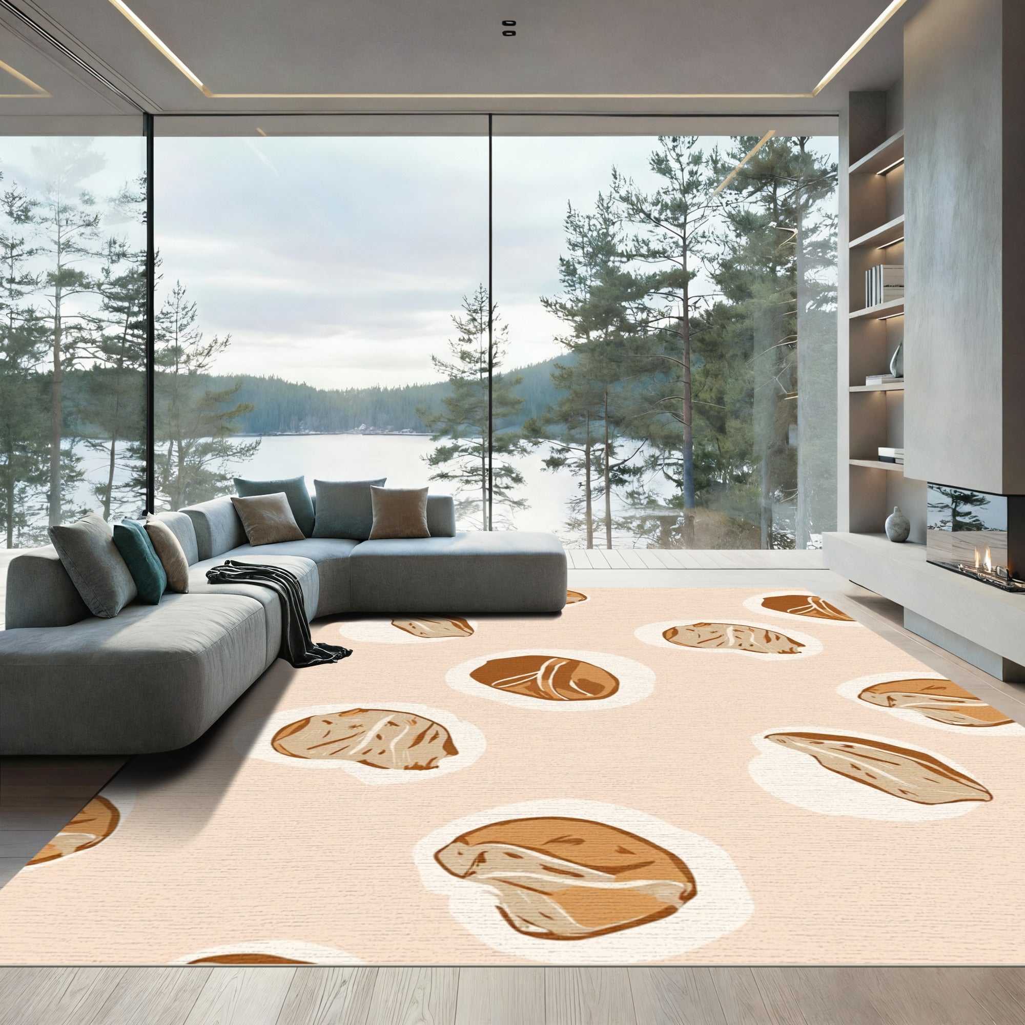 Earthy Brown Hazelnut Scattered Composition Rug
