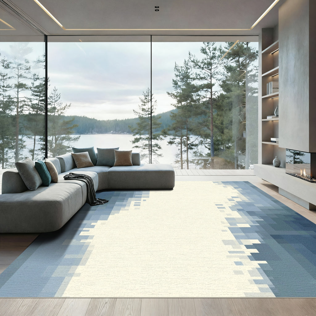 Modern Blue Pixelated Vertical Stripes Rug