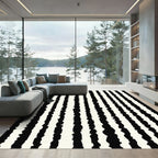 Abstract Black White Jagged Stripe Rug
