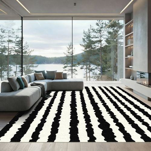 Abstract Black White Jagged Stripe Rug