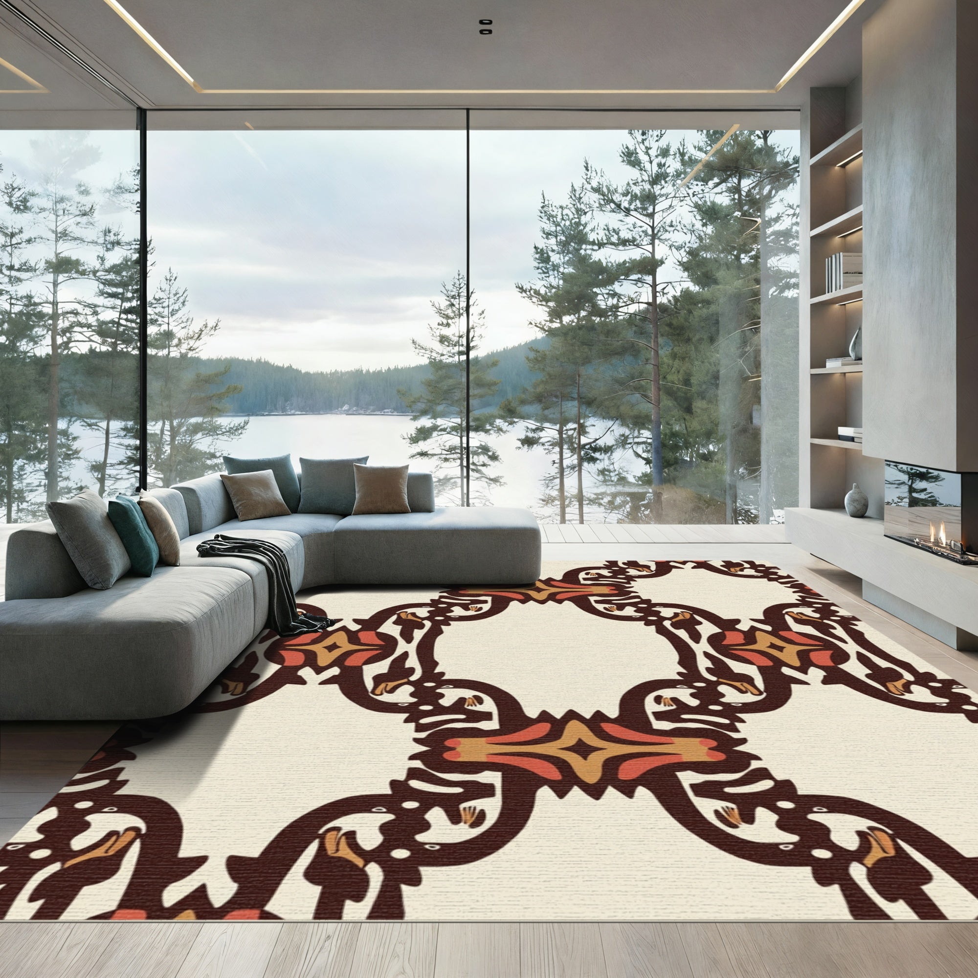 Earthy Tone Art Deco Swirl Rug