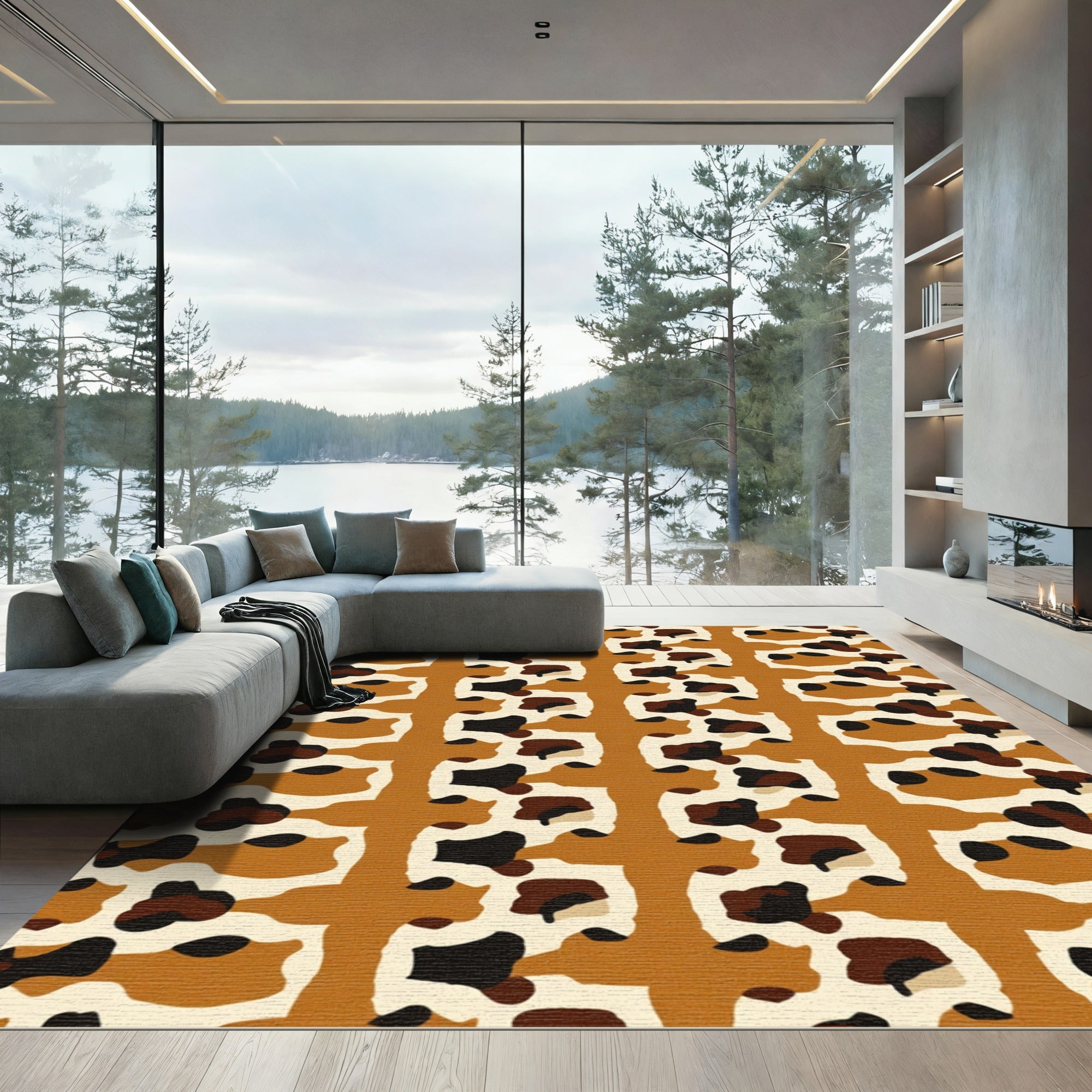 Abstract Animal Print Ochre Rug