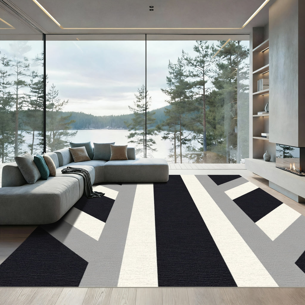 Modern Black White Gray Stripes Rug