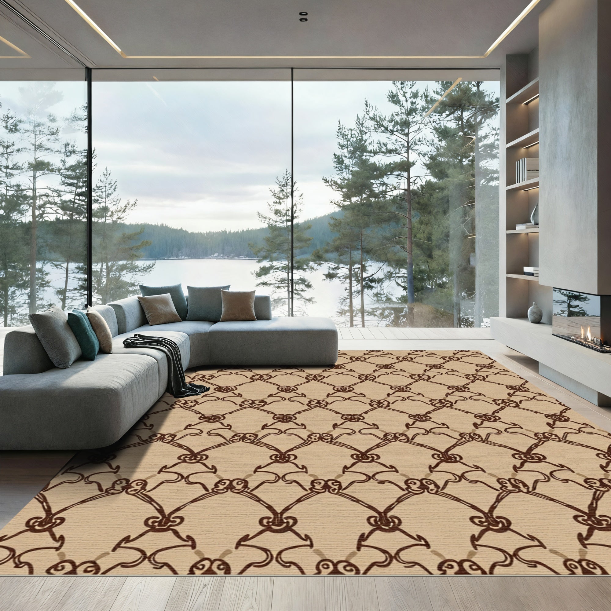 Brown Lattice Swirl Connection Rug