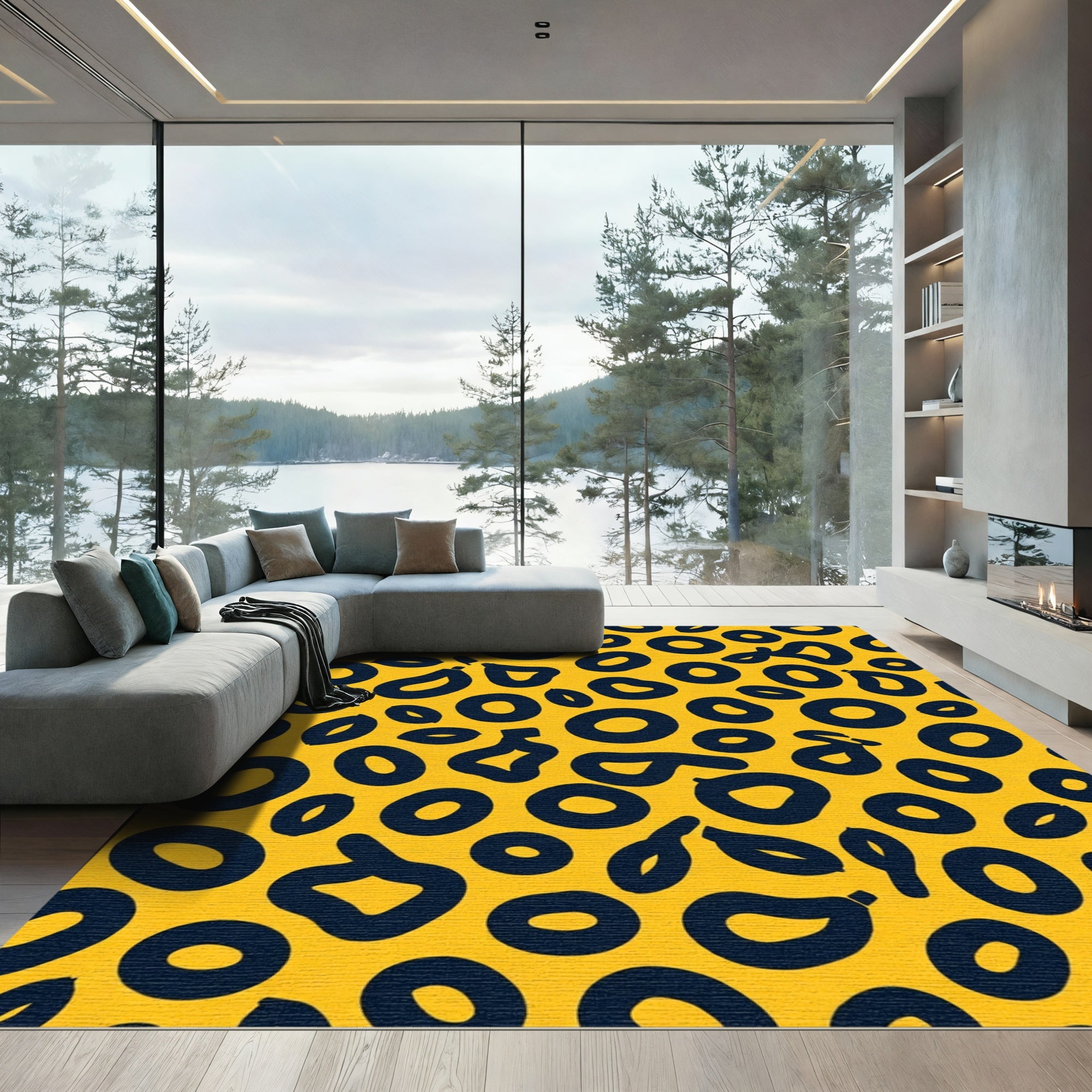 Bold Yellow Navy Abstract Spots Rug