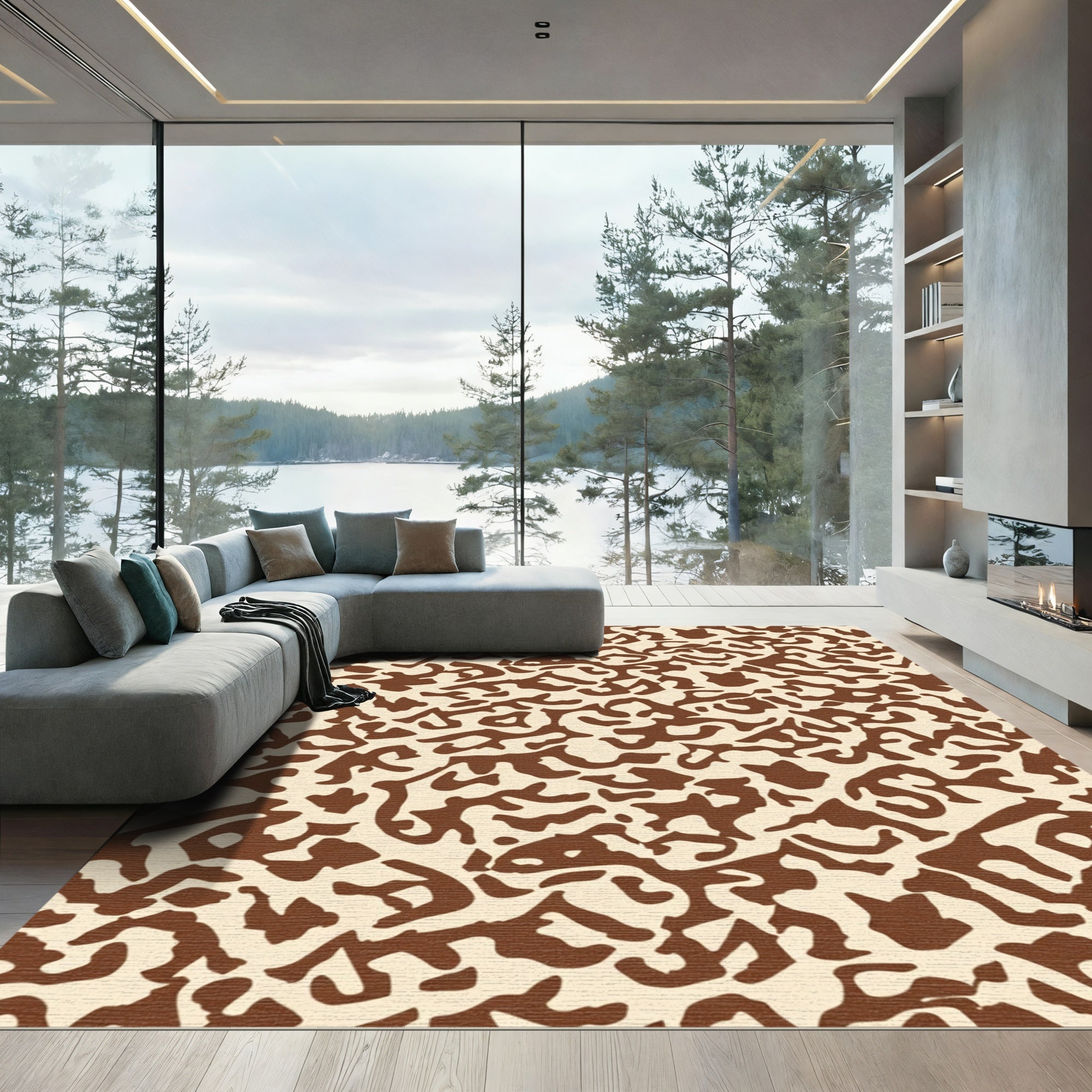 Brown Beige Abstract Camouflage Rug