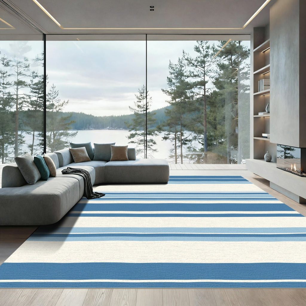 Wavy Blue Cream Stripes Rug