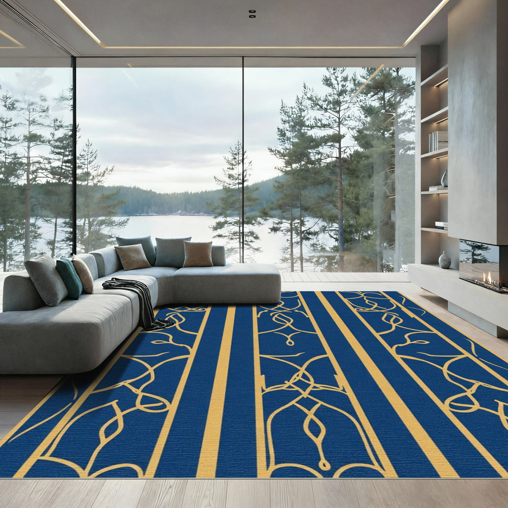 Regal Navy Gold Art Nouveau Vines Rug