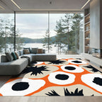 Bold Orange Black White Floral Explosion Rug