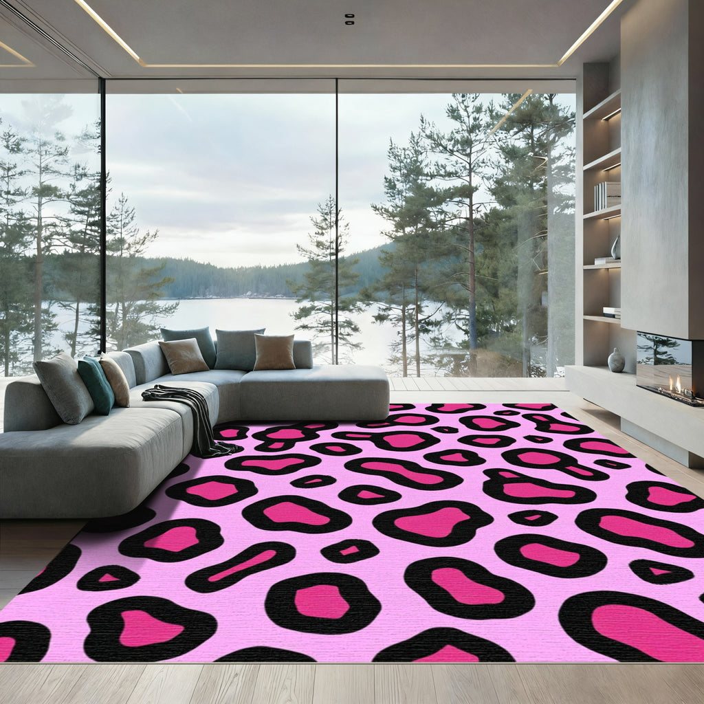 Pink Cheetah Spots Abstract Shapes Rug