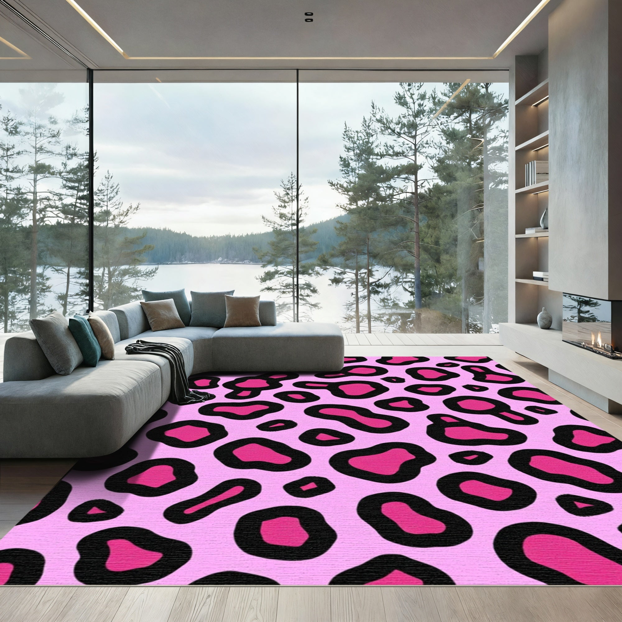 Pink Cheetah Spots Abstract Shapes Rug